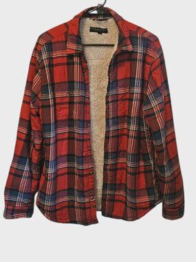 Cozy Aéropostale Red Plaid Sherpa-Lined Flannel Men's Shirt Jacket Size M